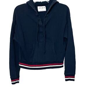 AERO LONG SLEEVE HOODIE SWEATSHIRT, WOMENS, S, NAVY BLUE RED WHITE, FRONT TIE